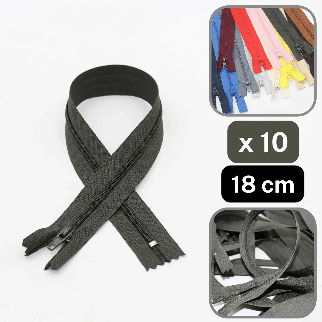 10 Coloured Nylon Zippers available in 18cm, 20cm, 35cm or 60cm #ZNP - ACCESSOIRES LEDUC BV