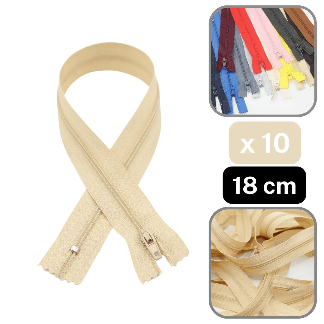 10 Coloured Nylon Zippers available in 18cm, 20cm, 35cm or 60cm #ZNP - ACCESSOIRES LEDUC BV