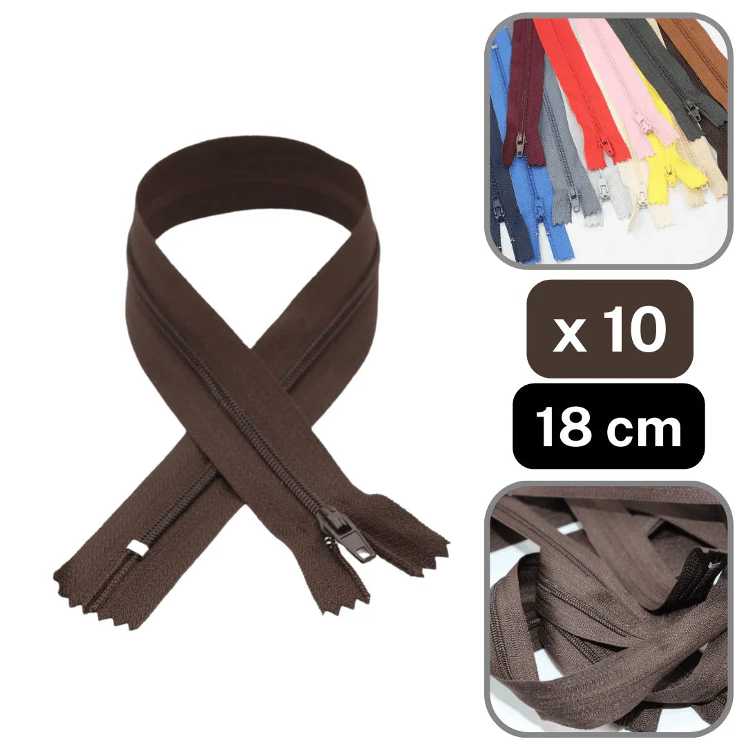 10 Coloured Nylon Zippers available in 18cm, 20cm, 35cm or 60cm #ZNP - ACCESSOIRES LEDUC BV