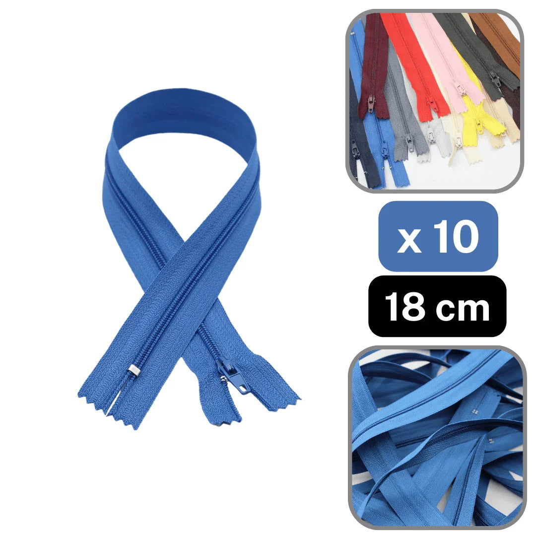 10 Coloured Nylon Zippers available in 18cm, 20cm, 35cm or 60cm #ZNP - ACCESSOIRES LEDUC BV