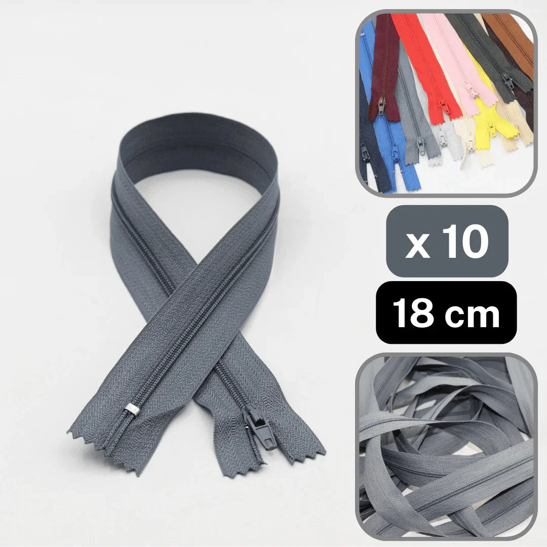 10 Coloured Nylon Zippers available in 18cm, 20cm, 35cm or 60cm #ZNP - ACCESSOIRES LEDUC BV