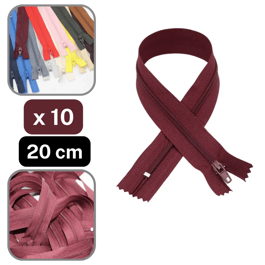 10 Coloured Nylon Zippers available in 18cm, 20cm, 35cm or 60cm #ZNP - ACCESSOIRES LEDUC BV