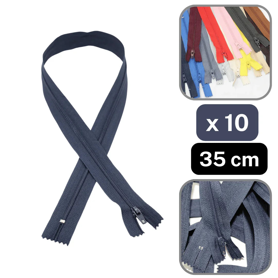 10 Coloured Nylon Zippers available in 18cm, 20cm, 35cm or 60cm #ZNP - ACCESSOIRES LEDUC BV