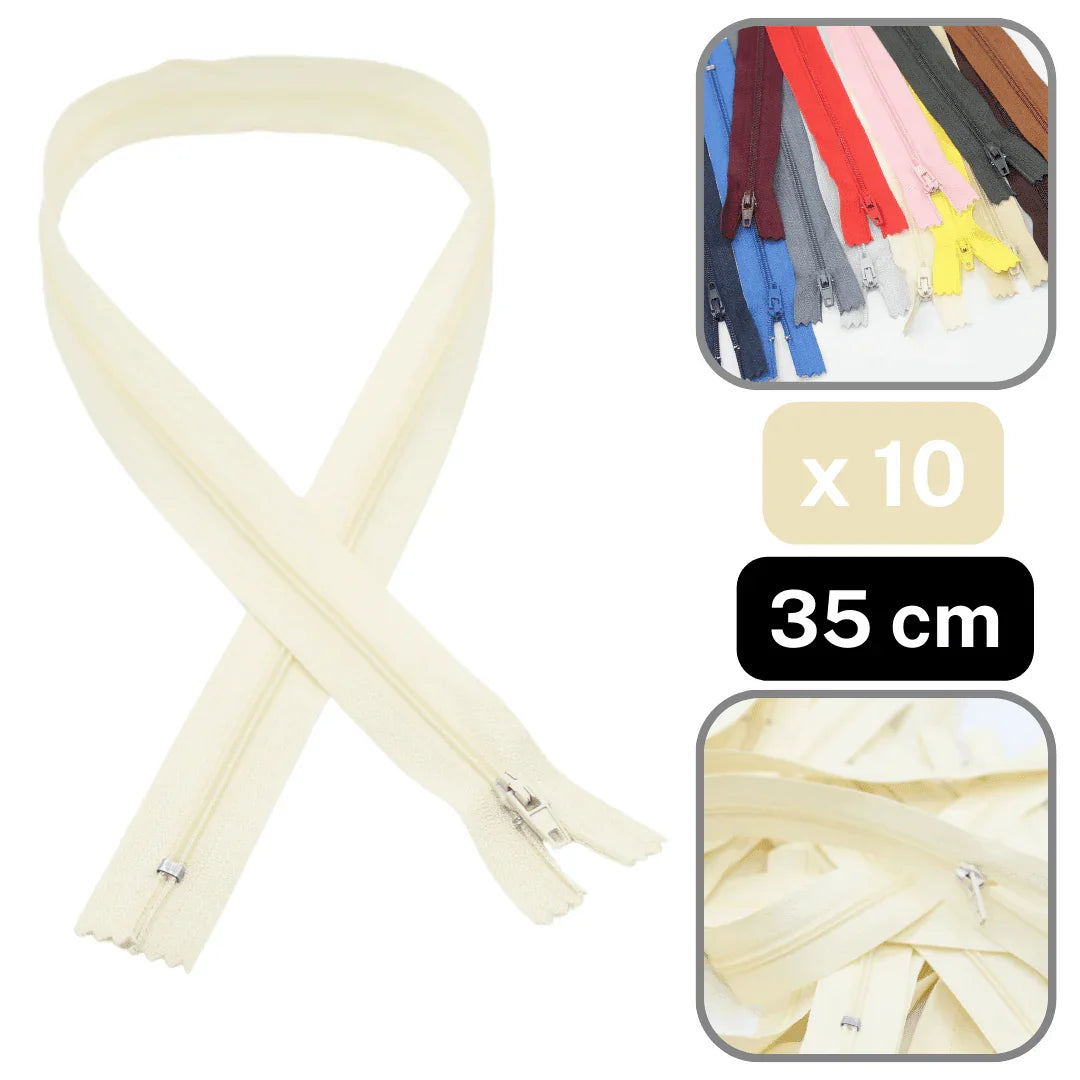 10 Coloured Nylon Zippers available in 18cm, 20cm, 35cm or 60cm #ZNP - ACCESSOIRES LEDUC BV