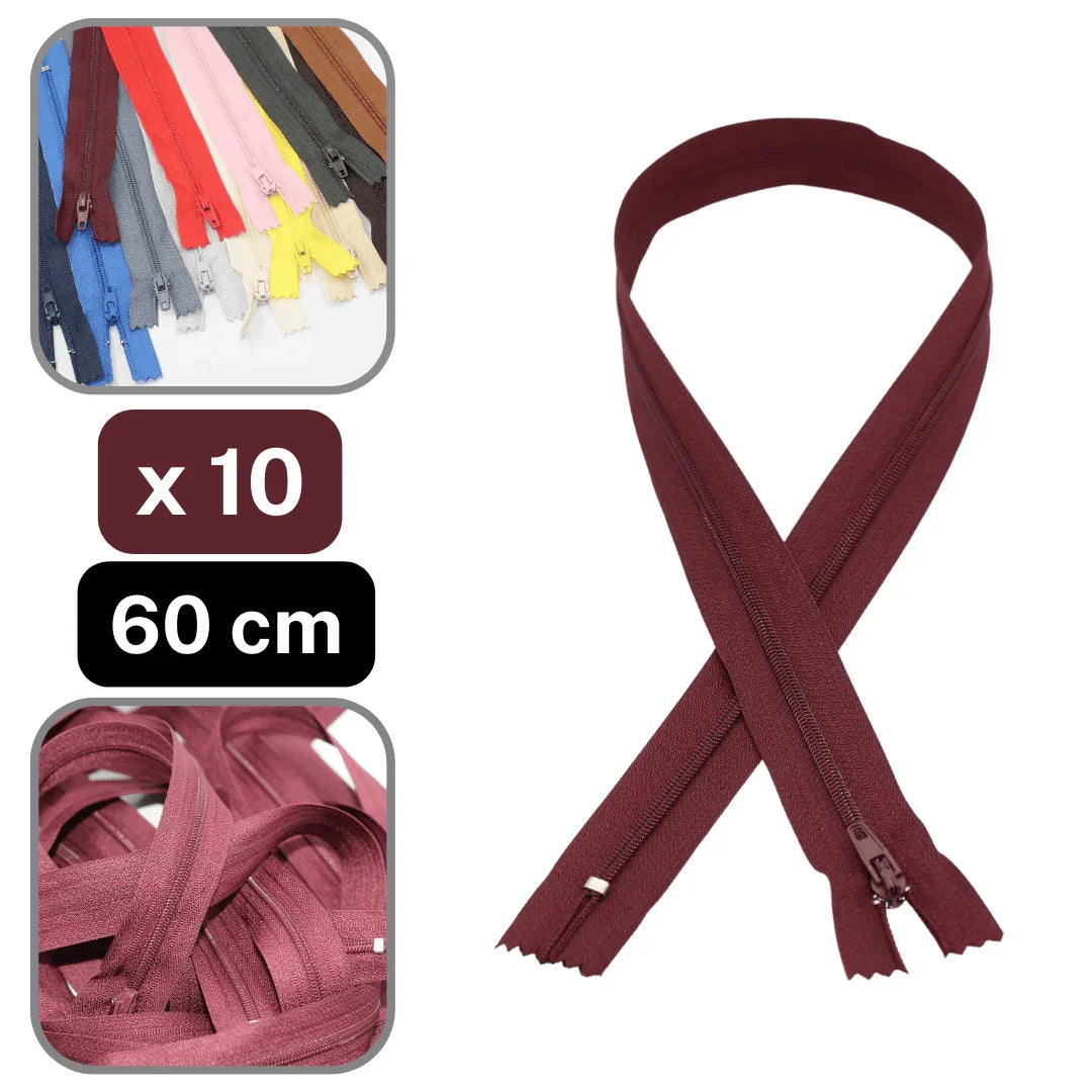 10 Coloured Nylon Zippers available in 18cm, 20cm, 35cm or 60cm #ZNP - ACCESSOIRES LEDUC BV