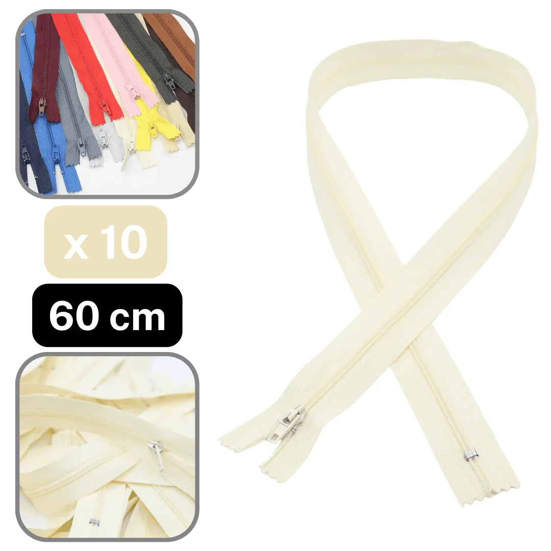 10 Coloured Nylon Zippers available in 18cm, 20cm, 35cm or 60cm #ZNP - ACCESSOIRES LEDUC BV