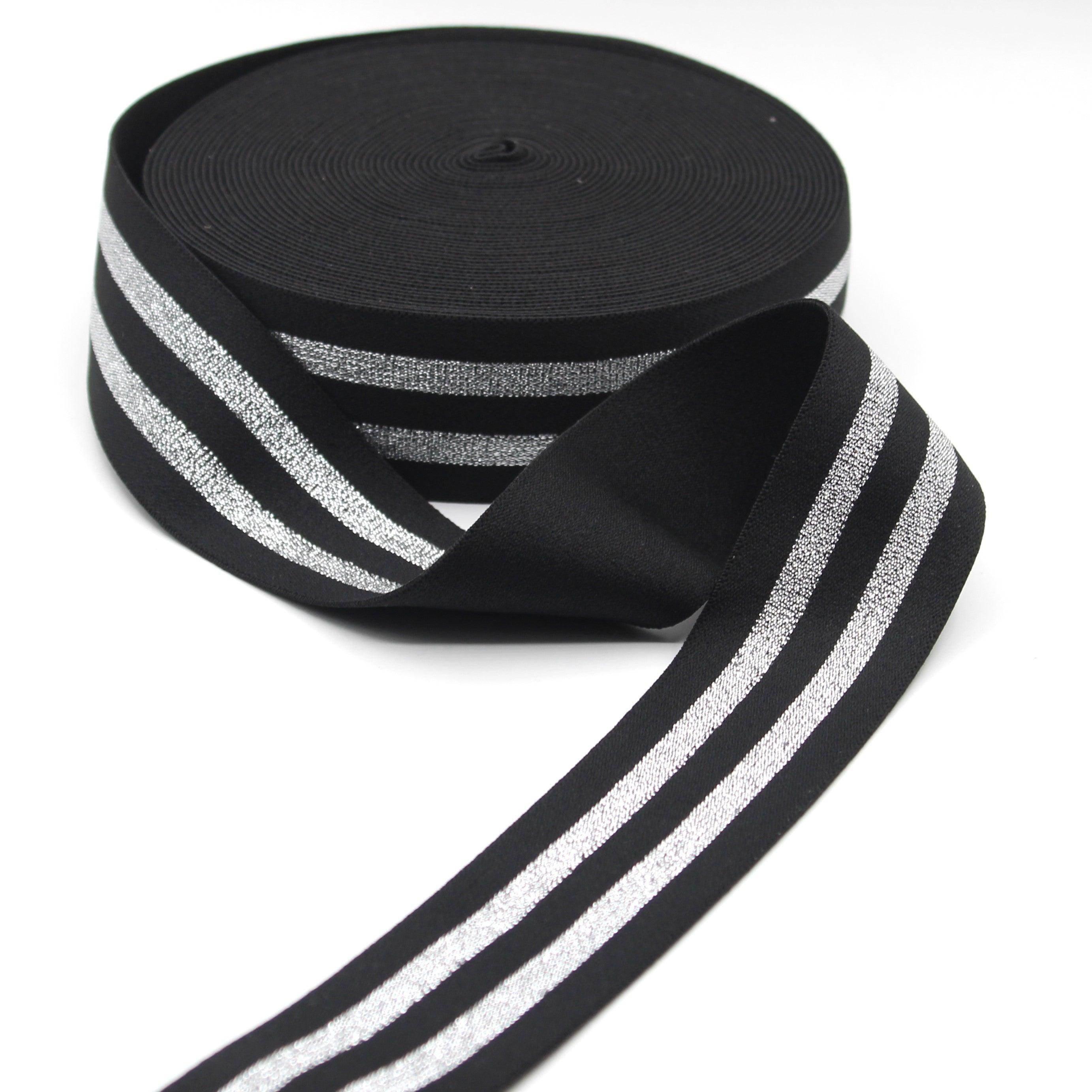 5 meters 40mm Elastic with 2 Lurex Stripes #ELA2061 - ACCESSOIRES LEDUC BV