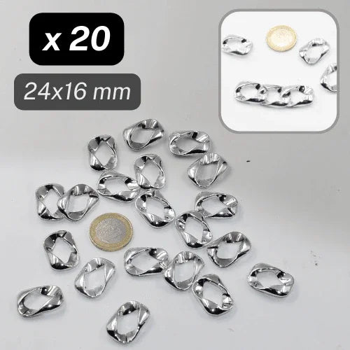 20 Clipsable Chain Rings in Metallized Plastic colour Silver Size 24x16mm - ACCESSOIRES LEDUC BV