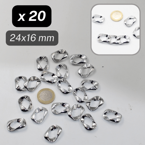 20 Clipsable Chain Rings in Metallized Plastic colour Silver Size 24x16mm - ACCESSOIRES LEDUC BV
