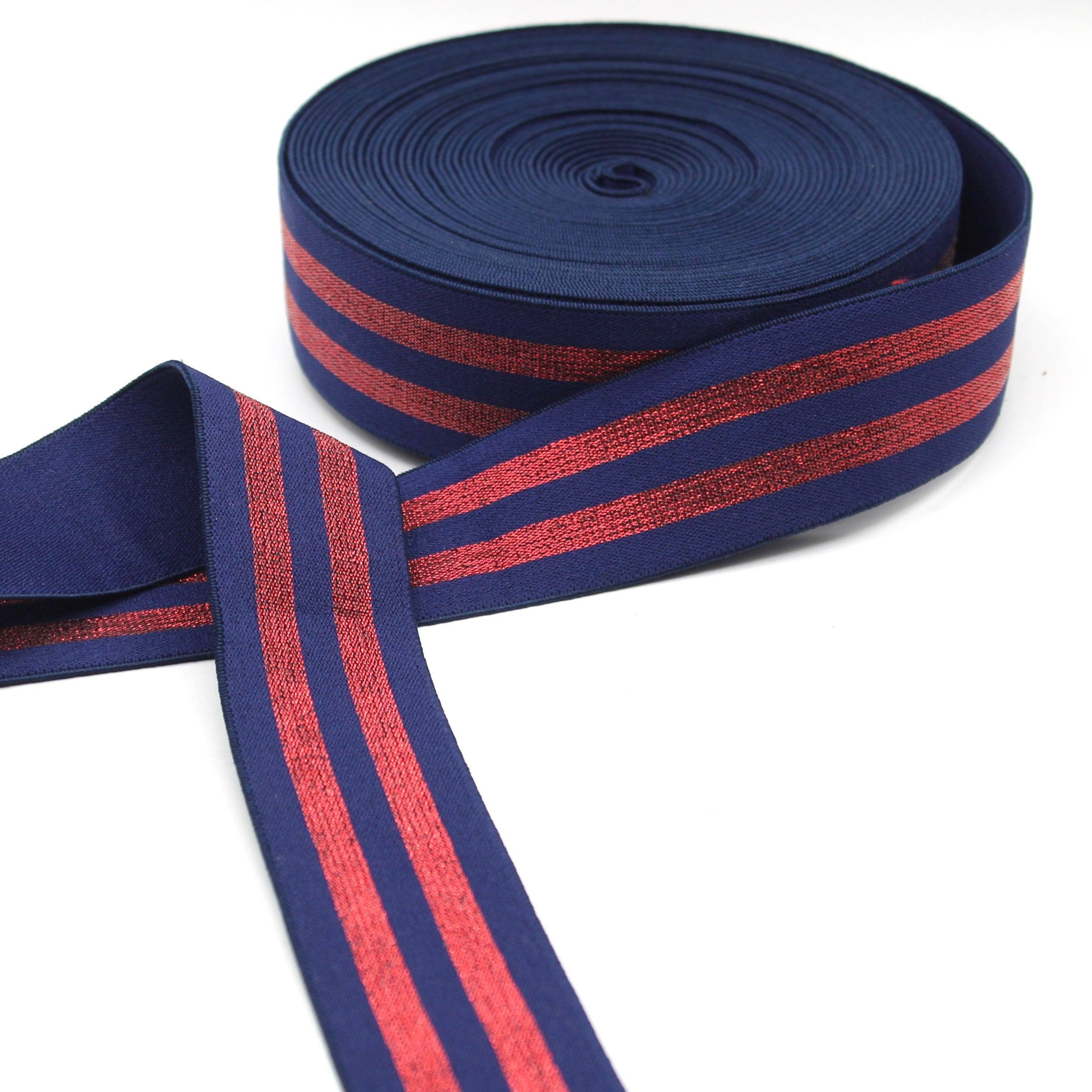 5 meters 40mm Elastic with 2 Lurex Stripes #ELA2061 - ACCESSOIRES LEDUC BV