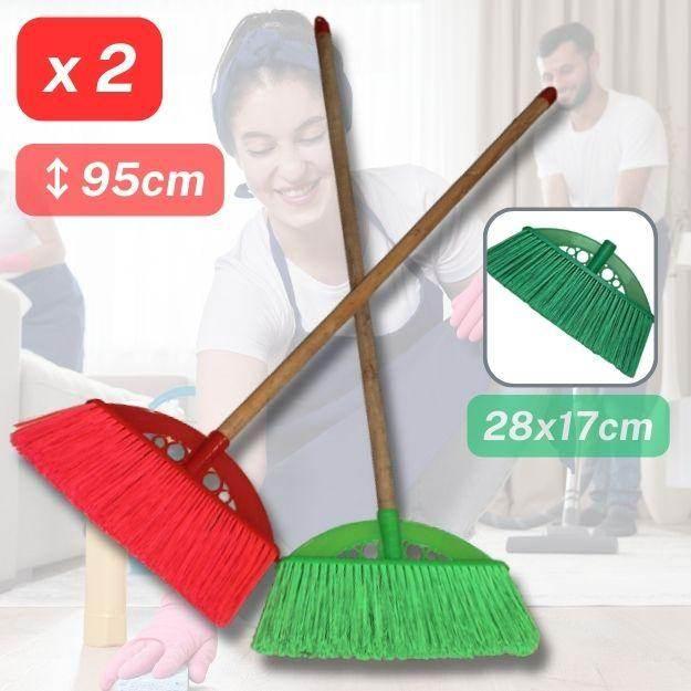 Set of 2 Plastic Brooms with Wooden Handle. 95CM. Random Colour - ACCESSOIRES LEDUC BV