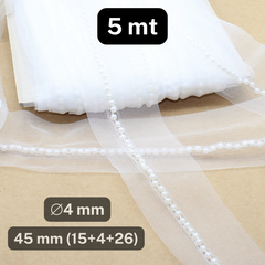 5 meters 45mm Tulle White Lace with a 4mm Diameter White Beads Line