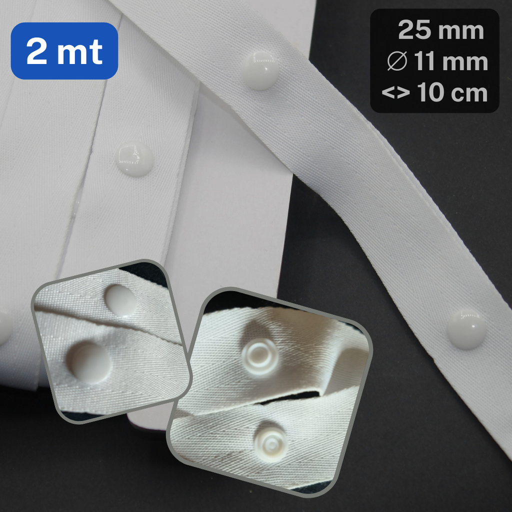 Ruban à pression à chevrons en polyester blanc, 2 mètres, 25 mm