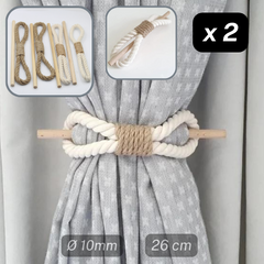 1 pair (2 pieces - suitable for 1 or 2 window(s)) Natural Looking Fancy Tie Back (with Cord Part and a Wooden Stick)