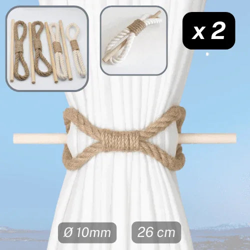 1 pair (2 pieces - suitable for 1 or 2 window(s)) Natural Looking Fancy Tie Back (with Cord Part and a Wooden Stick) #EMB09 - ACCESSOIRES LEDUC BV
