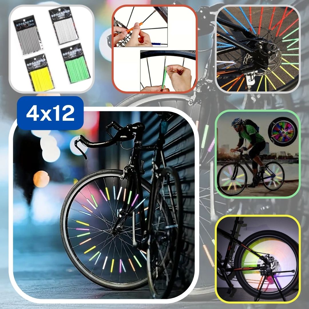 Set of 4x12 Self reflective sticks to enhance visibility of the wheels of your Bike (2 variants) - ACCESSOIRES LEDUC BV