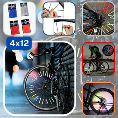 Set of 4x12 Self reflective sticks to enhance visibility of the wheels of your Bike (2 variants)