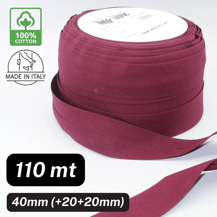 Wide Bias Binding, 40mm (folded +20mm+20mm), 100% Cotton , 110 meters, Made in Italy - ACCESSOIRES LEDUC BV