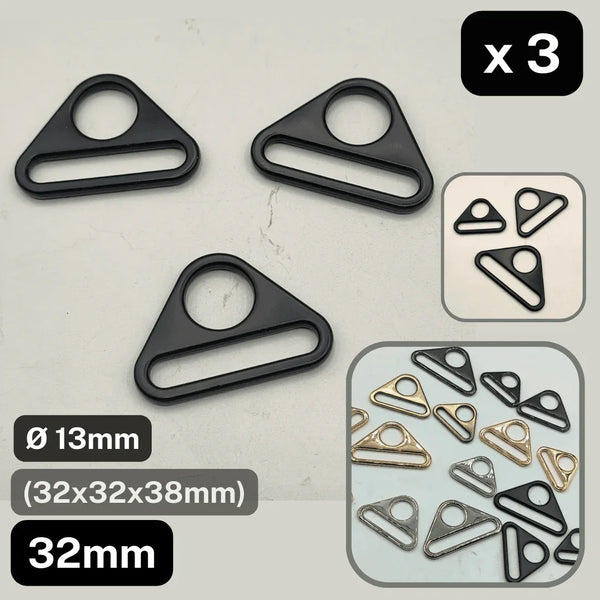 Set of 3 Triangle Buckles with Hole #BMEx060 available in 32mm, 38mm or 50mm in Silver, Pink Gold, Gold, Oldbrass, Gunmetal or Black - ACCESSOIRES LEDUC BV