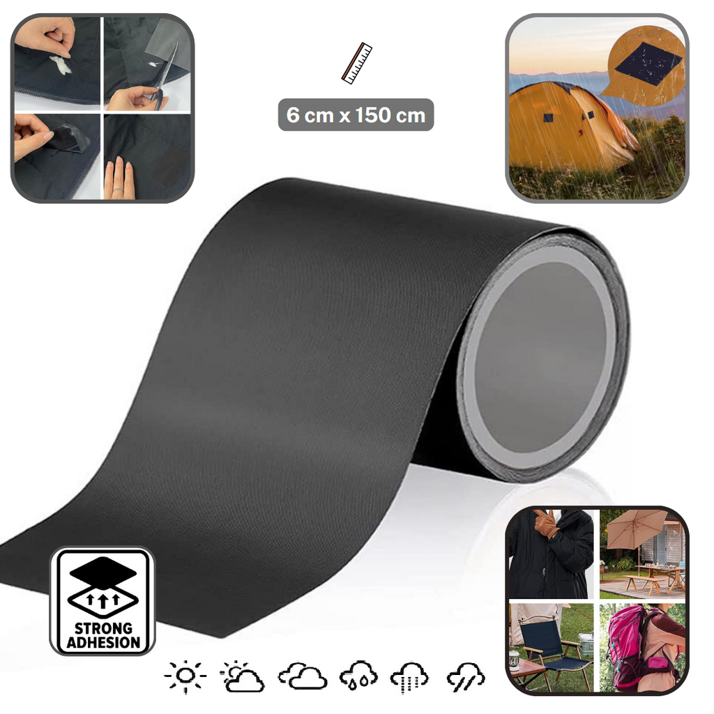 150cm long 6cm wide Nylon Waterproof Adhesive Patch Roll col Black - Strong Adhesion