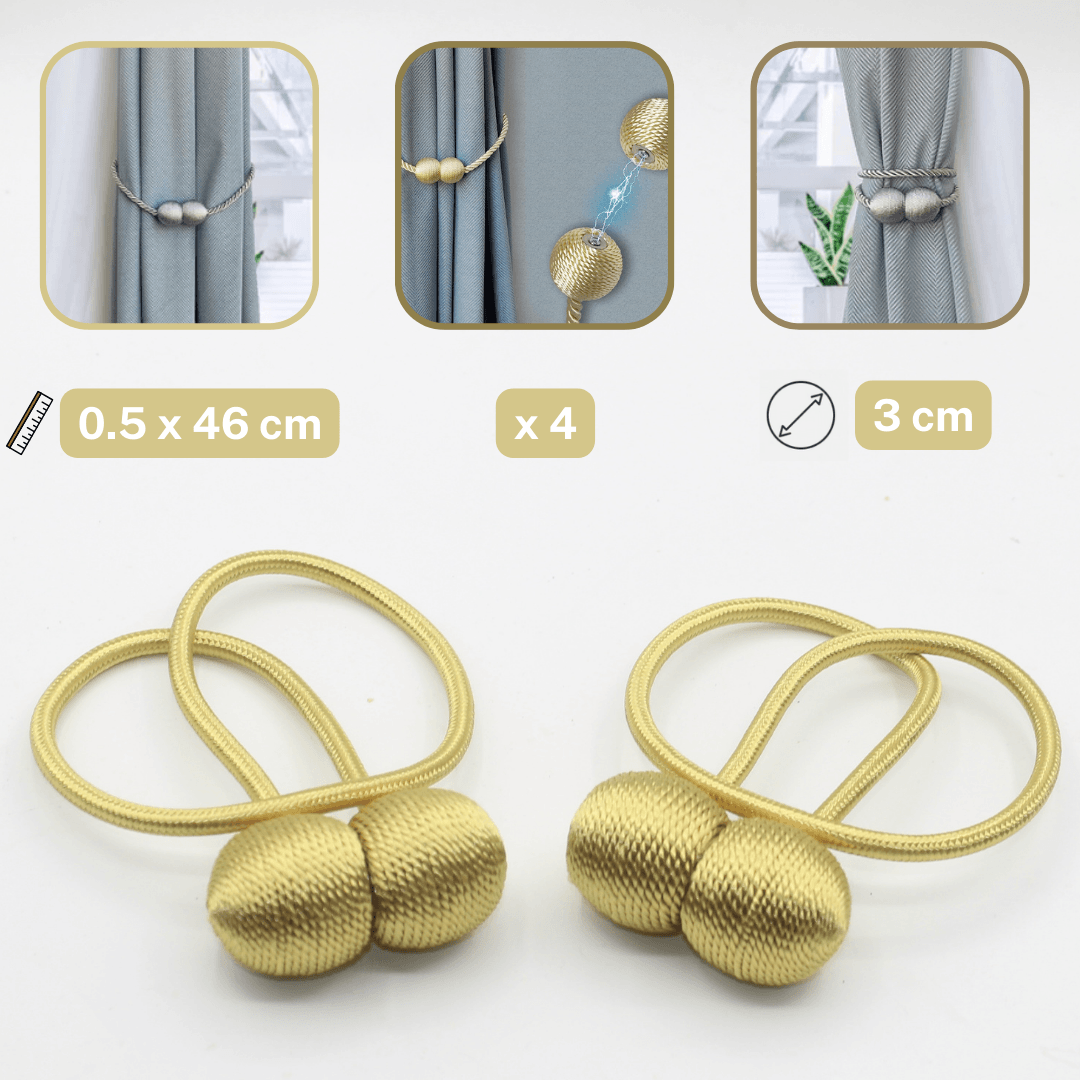 2 pairs (4 pieces - suitable for 2 windows) Magnetic Tie-Backs for Curtains