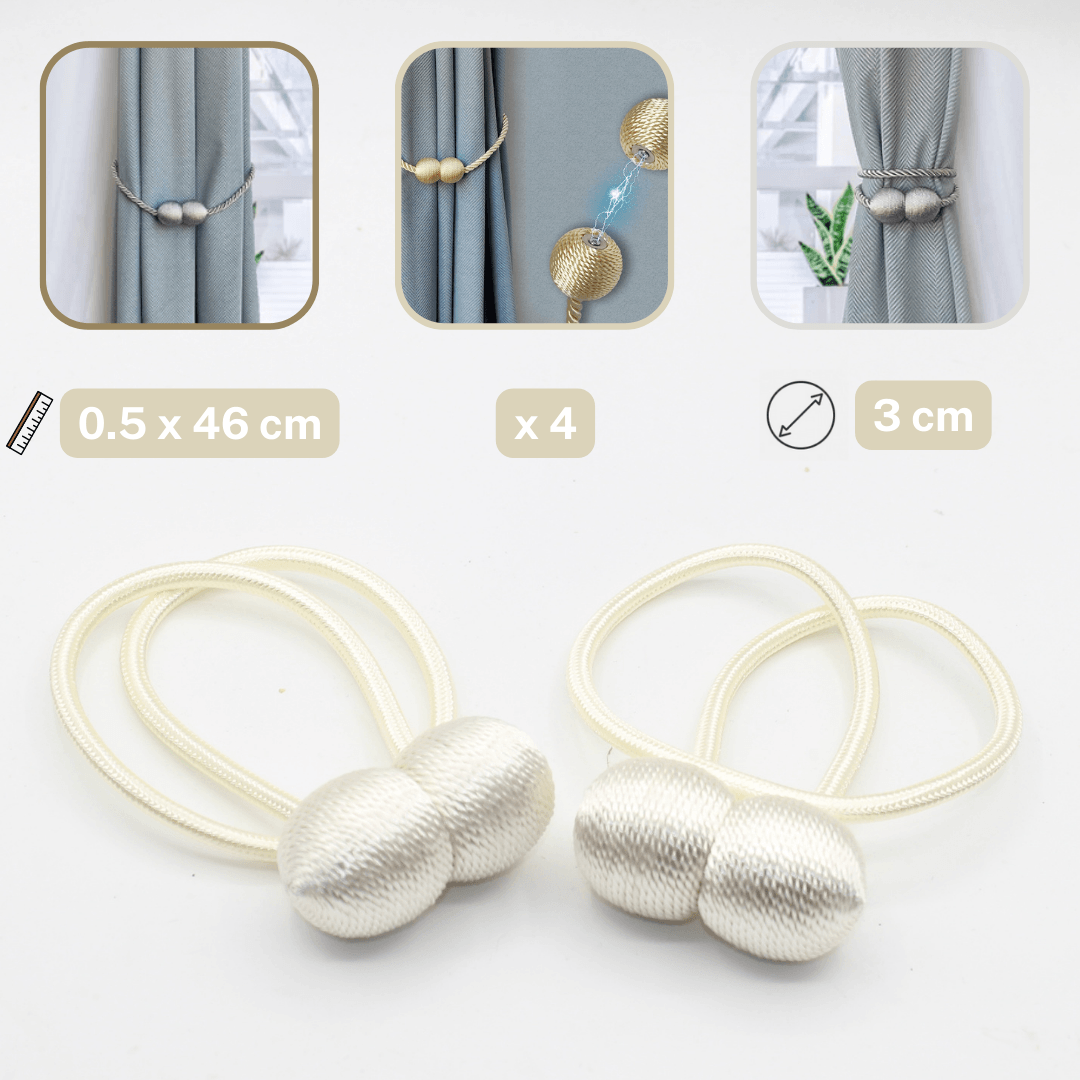 2 pairs (4 pieces - suitable for 2 windows) Magnetic Tie-Backs for Curtains - ACCESSOIRES LEDUC BV