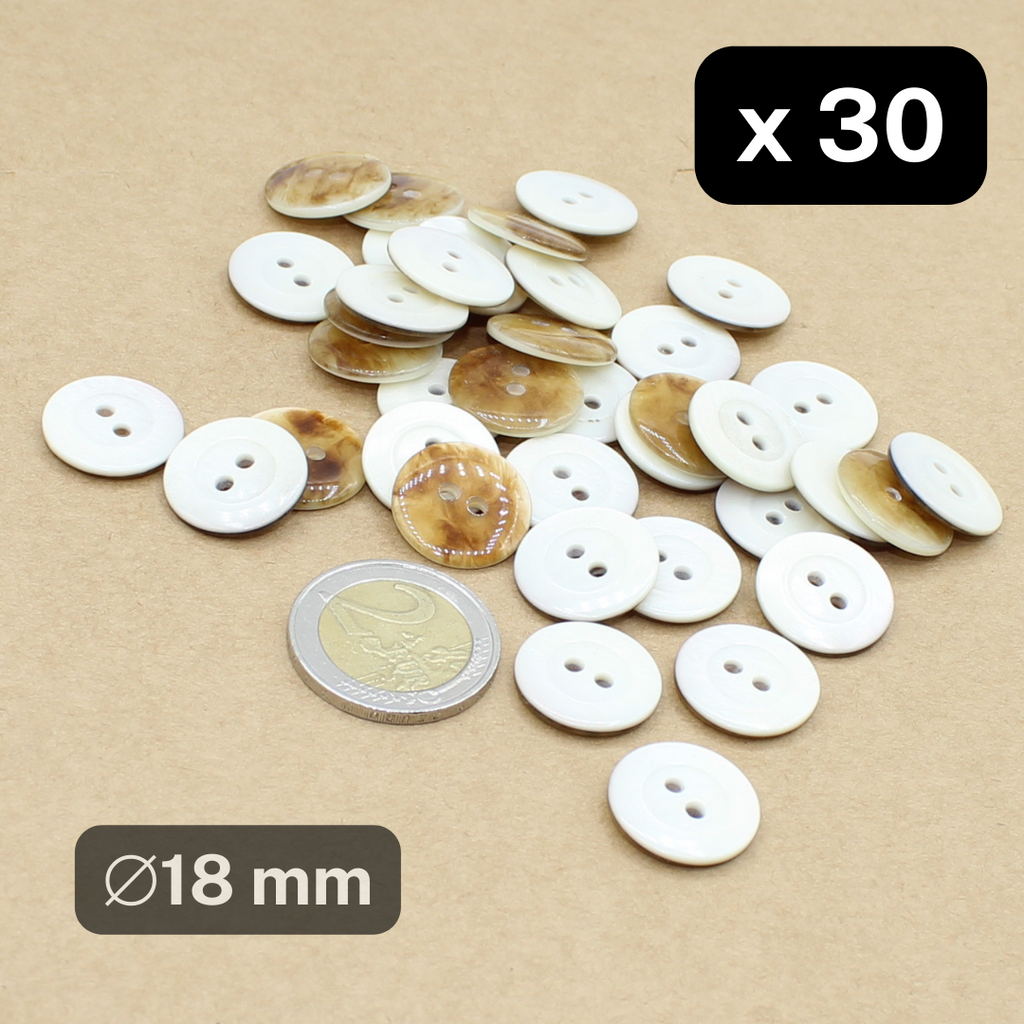 30 Pieces Ecru Polyester Buttons 2 Holes Size 18MM #KP2500428