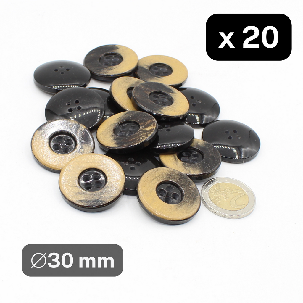 20 boutons en polyester marron, 4 trous, taille 30 mm, #KP4500548