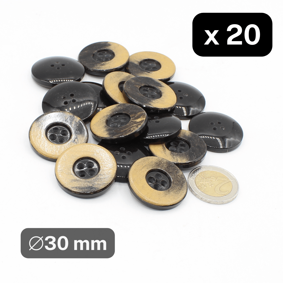 20 Pieces Brown Polyester Buttons 4 Holes Size 30mm #KP4500548 - ACCESSOIRES LEDUC BV
