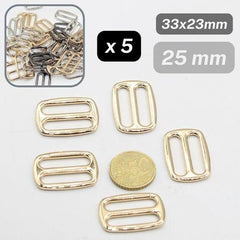 5 Metallic Loop Buckles (size 25mm, 30mm or 40mm), Rectangle Shape, with Round Corners #VSM2602, available in Silver, Gunmetal or Light Gold Colours