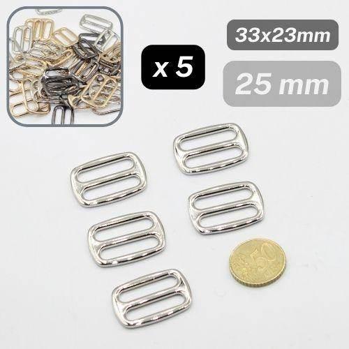 5 Metallic Loop Buckles (size 25mm, 30mm or 40mm), Rectangle Shape, with Round Corners #BMEx050, available in Silver, Gunmetal or Light Gold Colours - ACCESSOIRES LEDUC BV