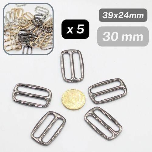 5 Metallic Loop Buckles (size 25mm, 30mm or 40mm), Rectangle Shape, with Round Corners #BMEx050, available in Silver, Gunmetal or Light Gold Colours - ACCESSOIRES LEDUC BV