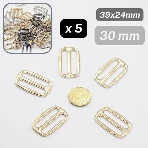 5 Metallic Loop Buckles (size 25mm, 30mm or 40mm), Rectangle Shape, with Round Corners #BMEx050, available in Silver, Gunmetal or Light Gold Colours - ACCESSOIRES LEDUC BV