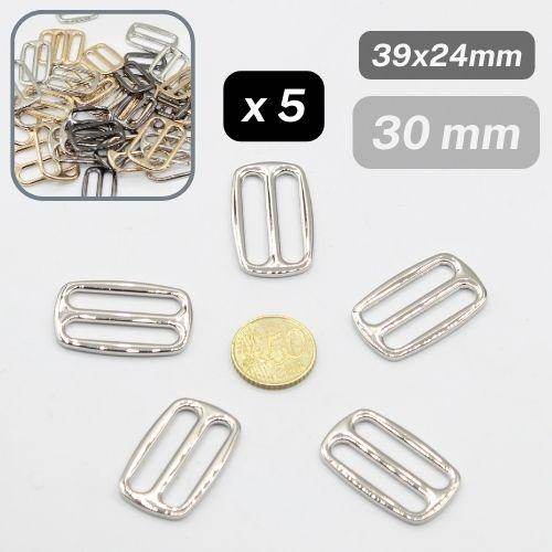 5 Metallic Loop Buckles (size 25mm, 30mm or 40mm), Rectangle Shape, with Round Corners #BMEx050, available in Silver, Gunmetal or Light Gold Colours - ACCESSOIRES LEDUC BV