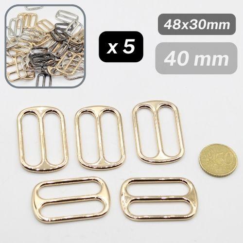 5 Metallic Loop Buckles (size 25mm, 30mm or 40mm), Rectangle Shape, with Round Corners #BMEx050, available in Silver, Gunmetal or Light Gold Colours