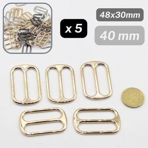 5 Metallic Loop Buckles (size 25mm, 30mm or 40mm), Rectangle Shape, with Round Corners #BMEx050, available in Silver, Gunmetal or Light Gold Colours - ACCESSOIRES LEDUC BV