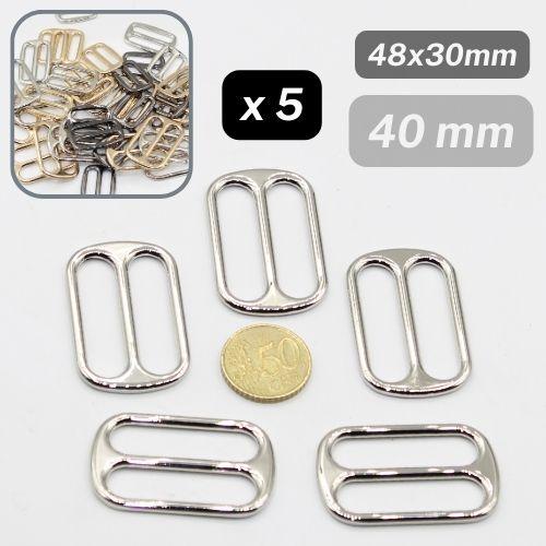 5 Metallic Loop Buckles (size 25mm, 30mm or 40mm), Rectangle Shape, with Round Corners #BMEx050, available in Silver, Gunmetal or Light Gold Colours - ACCESSOIRES LEDUC BV