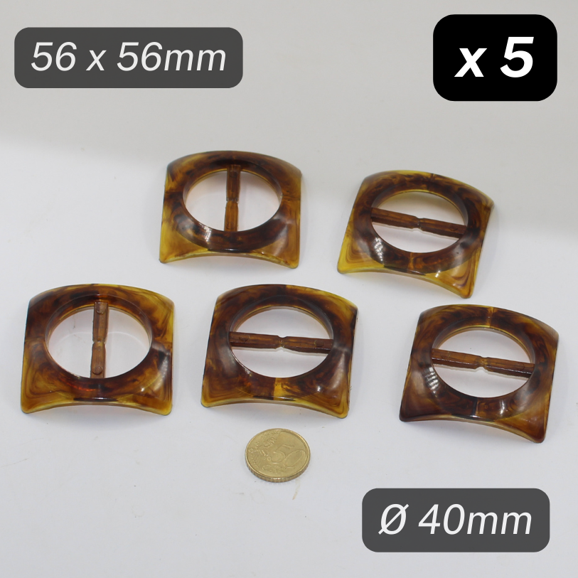 5 quadratische Kunststoffschnallen im Vintage-Look, Außengröße 56 x 56 mm, Innendurchmesser 40 mm