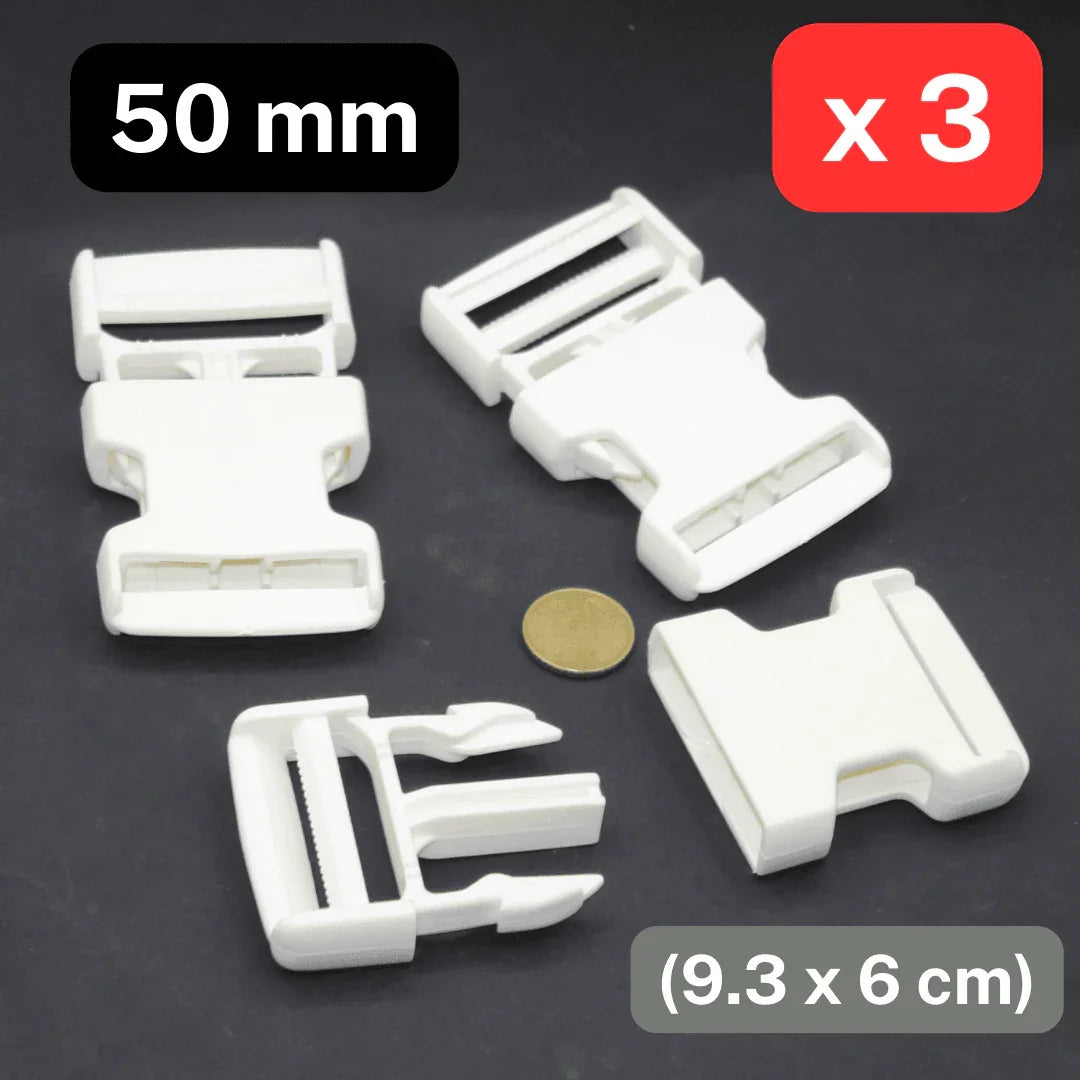3 Clip Buckles 50mm White Buckles - ACCESSOIRES LEDUC BV