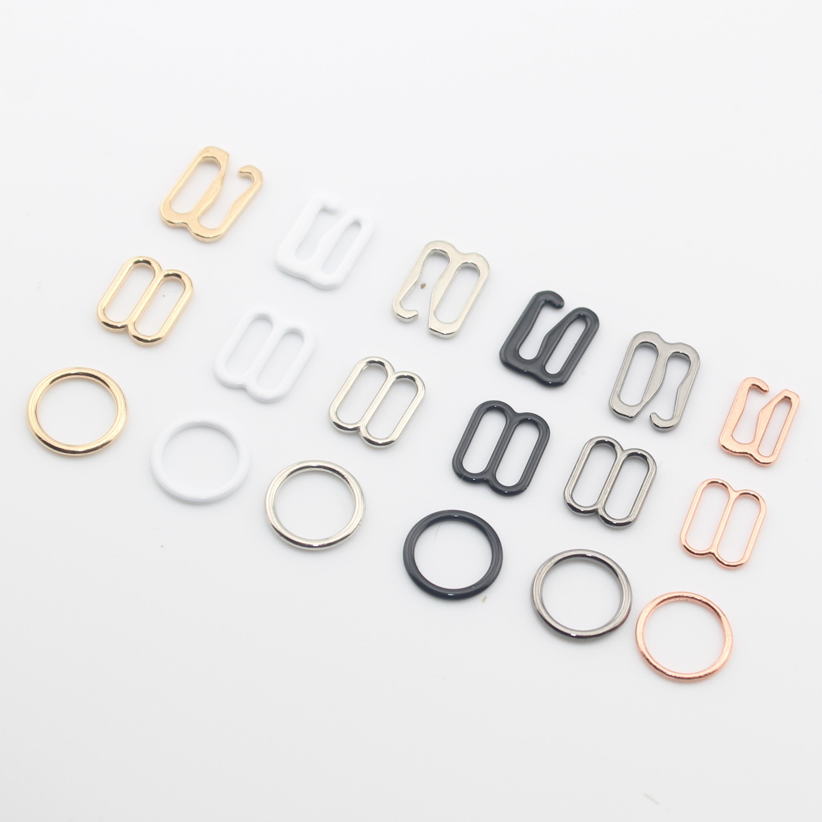 Lingerie Buckles 10mm available in Black, Gunmetal, Silver or White, in Shapes Round, Slider or Slider Hook