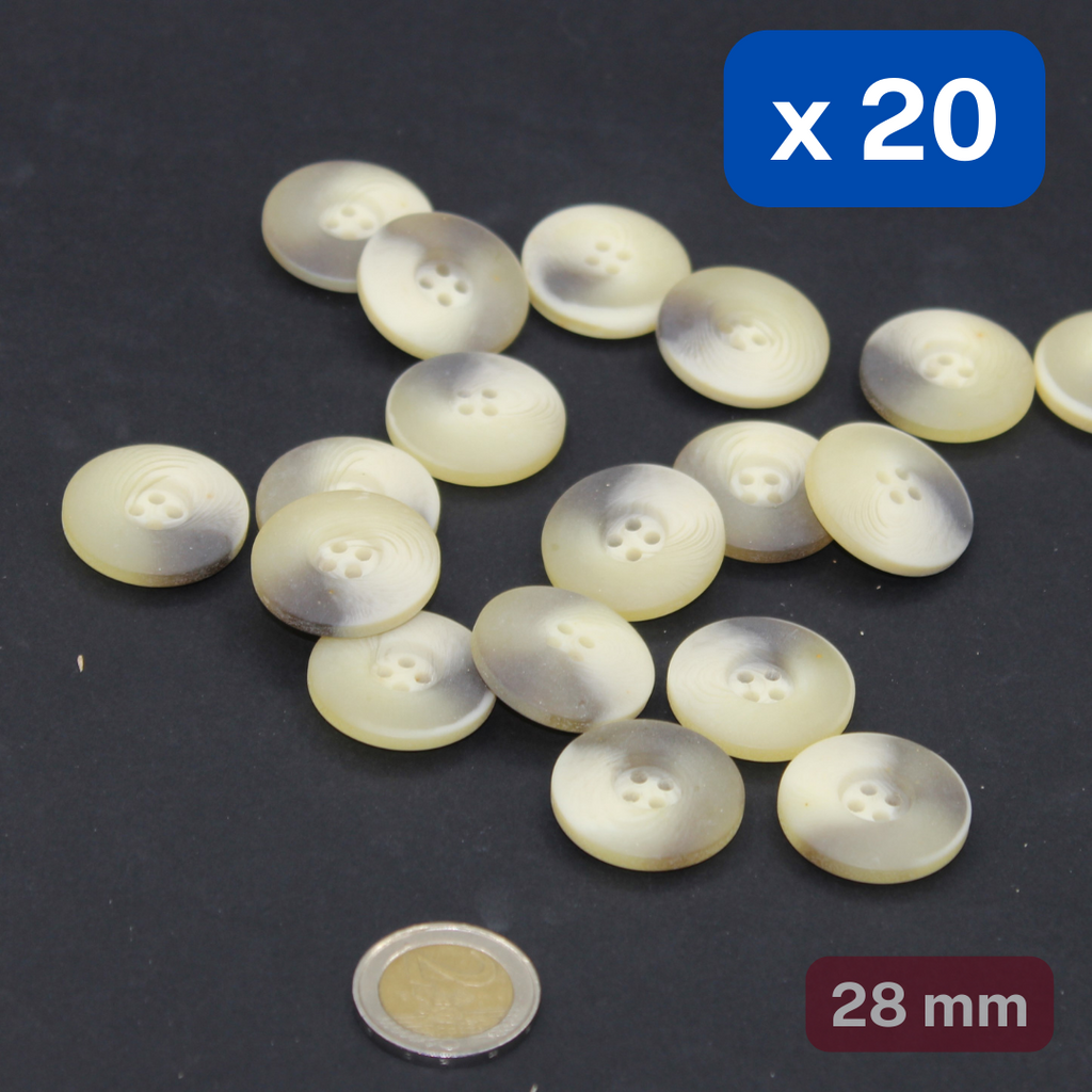 20 boutons en polyester beige mat épais, 4 trous, taille 28 mm, #KP4501244