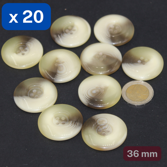 20 Pieces Thick Beige Polyester Buttons 4 Holes Size 34mm #KP4502254