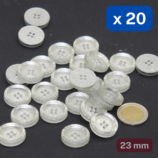 20 Pieces Thick Shiny Glitter Polyester Buttons 4 Holes Size 23mm #KP4501136