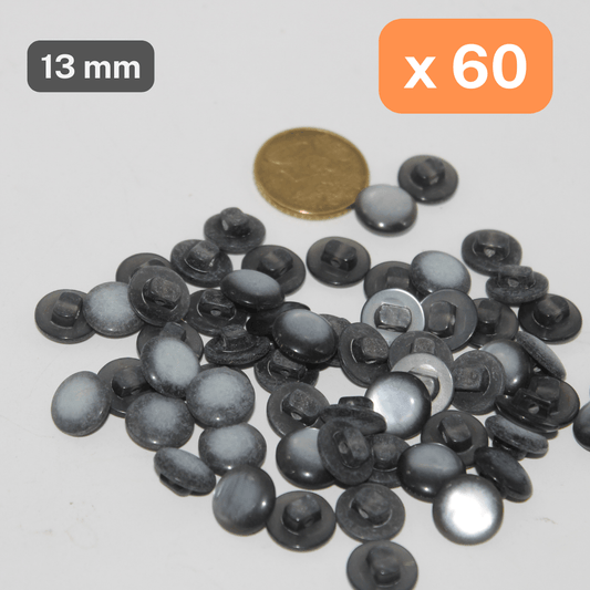 60 Pieces Shiny Polyester Grey Shank Buttons size 13mm #KPQ500120 - ACCESSOIRES LEDUC BV