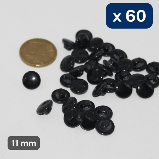 60 Pieces Shiny Polyester Black Shank Buttons size 11mm #KPQ500218 - ACCESSOIRES LEDUC BV