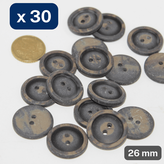 30 Pieces Matt Brown Polyester Buttons 2 Holes Size 26MM #KP2500844 - ACCESSOIRES LEDUC BV