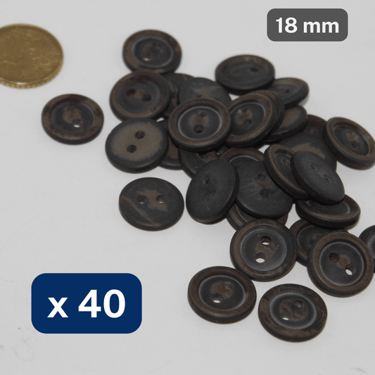 40 Pieces Matt Brown Polyester Buttons 2 Holes Size 18MM #KP2500928 - ACCESSOIRES LEDUC BV