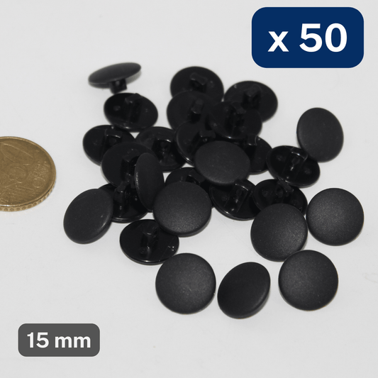30 Pieces Matt Black Nylon Shank Buttons size 15mm #KNQ500124 - ACCESSOIRES LEDUC BV