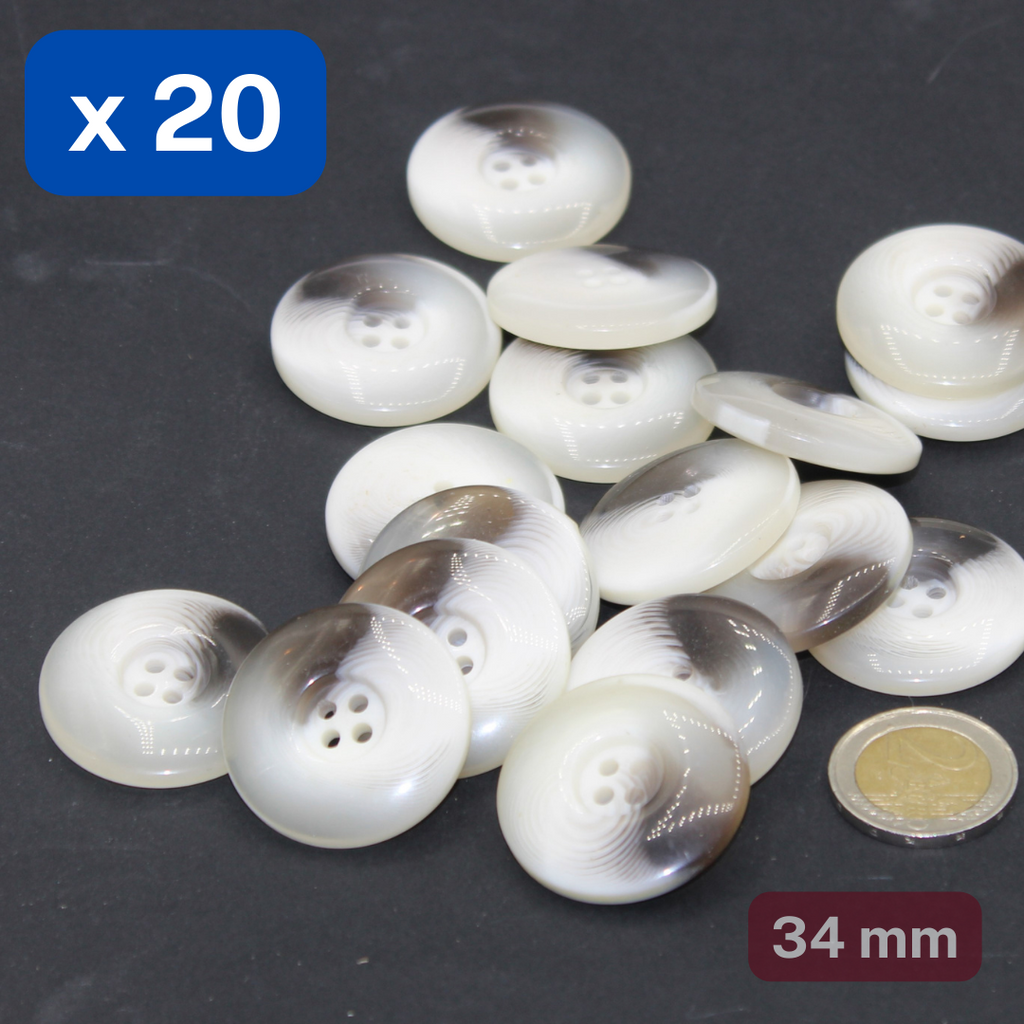20 boutons en polyester gris, 4 trous, taille 34 mm, #KP4500754