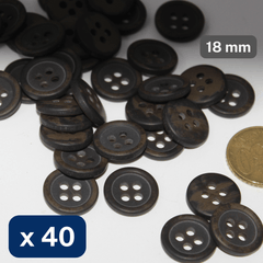 40 Pieces Brown Polyester Buttons 4 Holes Size 18mm #KP4501828 - ACCESSOIRES LEDUC BV